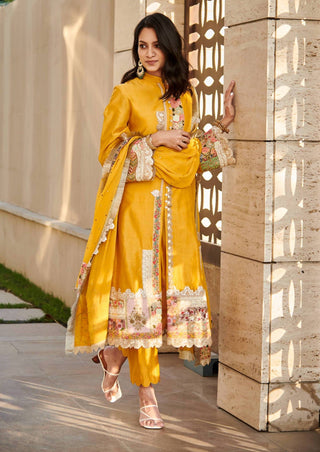 Varun Bahl-Mustard Chanderi Kurta Set-INDIASPOPUP.COM