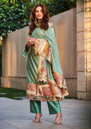 Varun Bahl-Mint Green Chanderi Kurta Set-INDIASPOPUP.COM