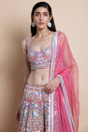 Saksham & Neharicka-Rose Pink Embroidered Lehenga Set-INDIASPOPUP.COM