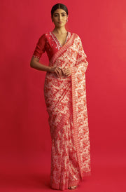 Saksham & Neharicka-Red & White Saree With Blouse-INDIASPOPUP.COM