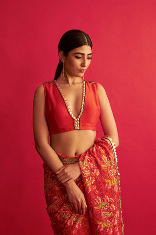 Saksham & Neharicka-Red Saree With Blouse-INDIASPOPUP.COM