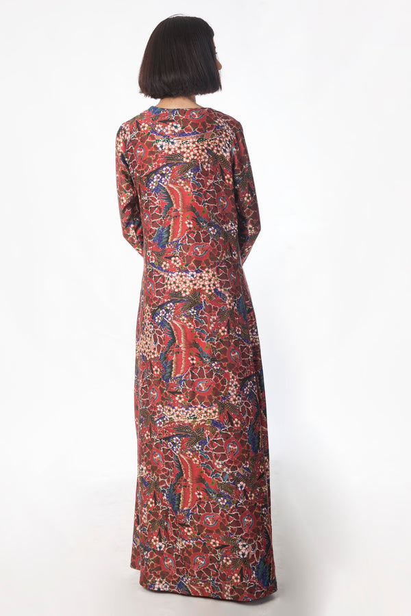 Saksham & Neharicka-Red Gul Printed Kaftan Dress-INDIASPOPUP.COM