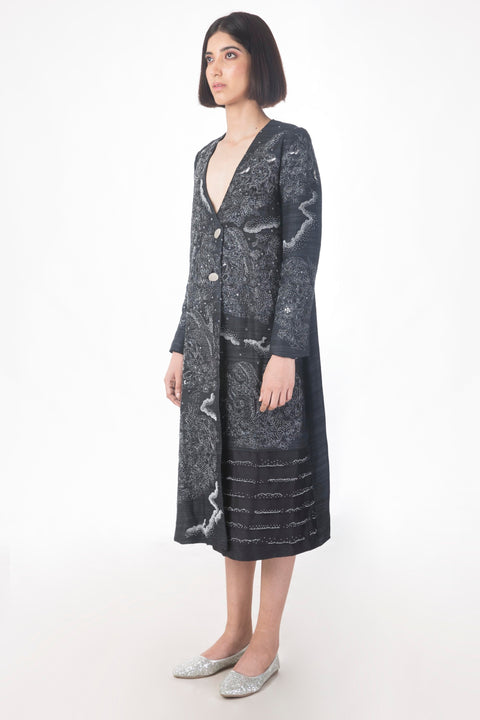 Saksham & Neharicka-Black Embroidered Coat Dress-INDIASPOPUP.COM
