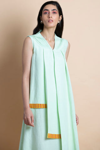 Saksham & Neharicka-Mint Asymmetric Pleated Dress-INDIASPOPUP.COM