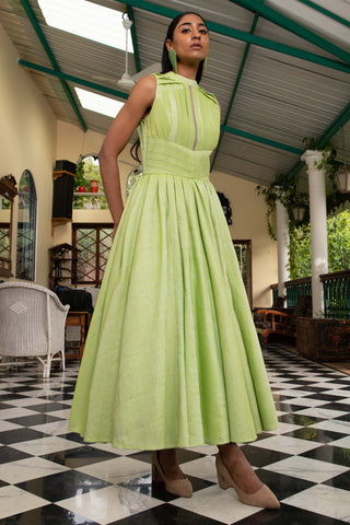 Saksham & Neharicka-Lime Green Cocktail Dress-INDIASPOPUP.COM