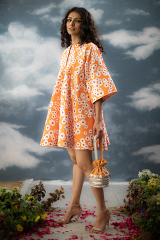 Saksham & Neharicka-Tangerine Printed Dress-INDIASPOPUP.COM
