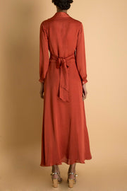 Saksham & Neharicka - Rust Wrap Long Dress - INDIASPOPUP.COM