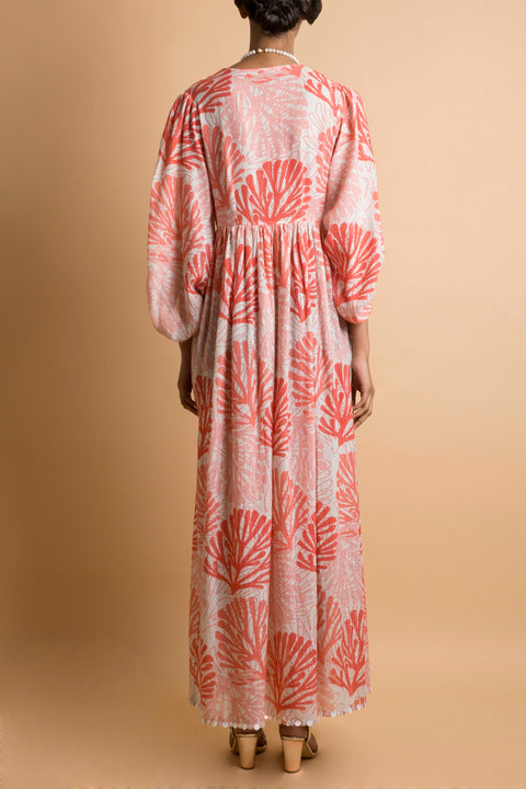 Saksham & Neharicka-Coral Print Maxi  Dress-INDIASPOPUP.COM