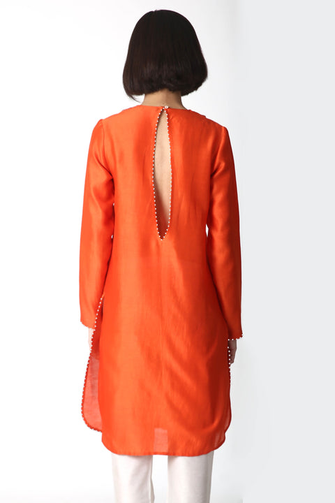 Saksham & Neharicka-Orange Chanderi Embroidered Tunic-INDIASPOPUP.COM