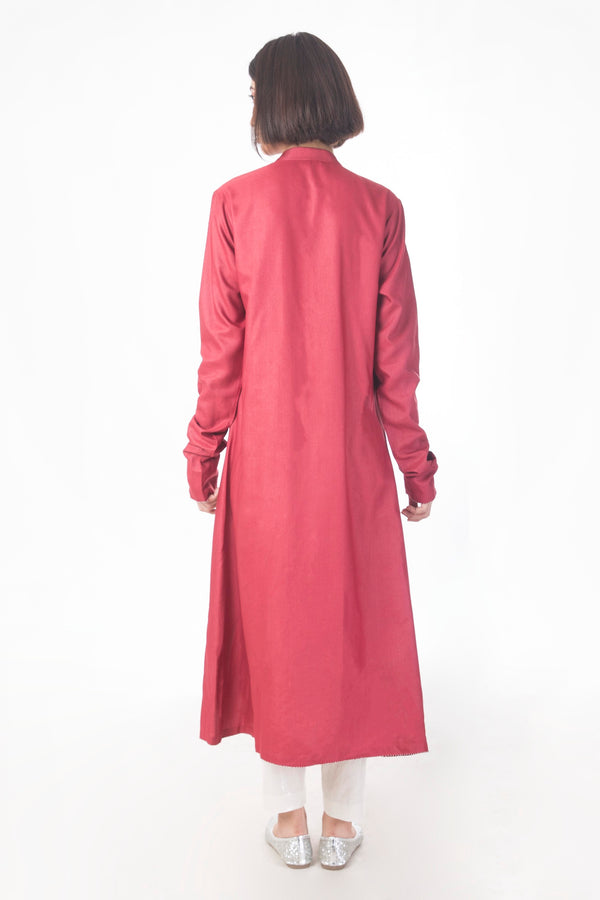Saksham & Neharicka - Red Flared Silk Kurta Set - INDIASPOPUP.COM