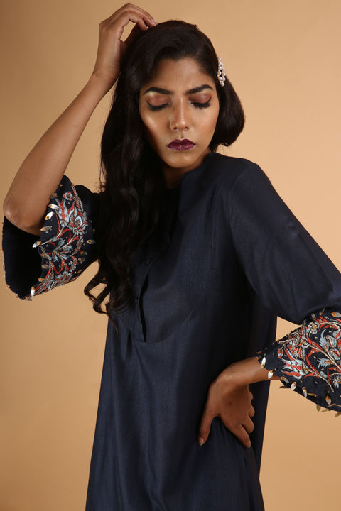 Blue Flare Sleeve Kurta