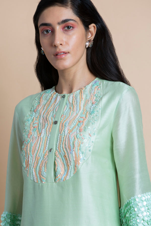 Saksham & Neharicka-Mint Embroidered Tunic-INDIASPOPUP.COM