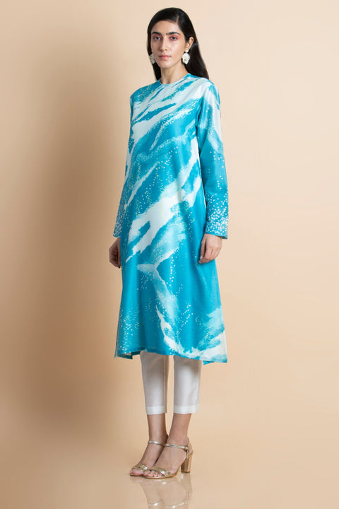Saksham & Neharicka-Azure Blue Printed Kurta-INDIASPOPUP.COM