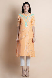 Saksham & Neharicka-Peach Printed & Embroidered Kurta-INDIASPOPUP.COM