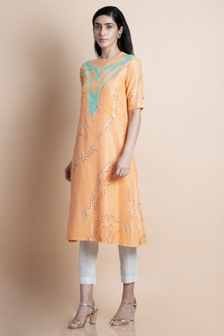 Saksham & Neharicka-Peach Printed & Embroidered Kurta-INDIASPOPUP.COM