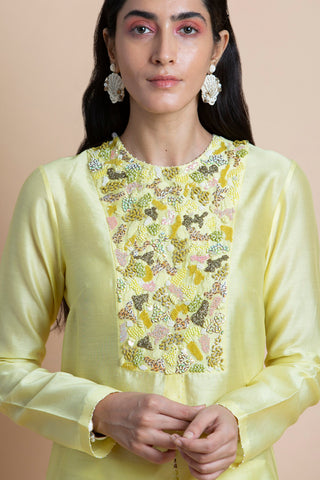 Saksham & Neharicka-Lime Yellow Hand Embroidered Tunic-INDIASPOPUP.COM