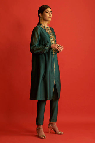 Saksham & Neharicka-Emerald Green Embroidered Kurta-INDIASPOPUP.COM