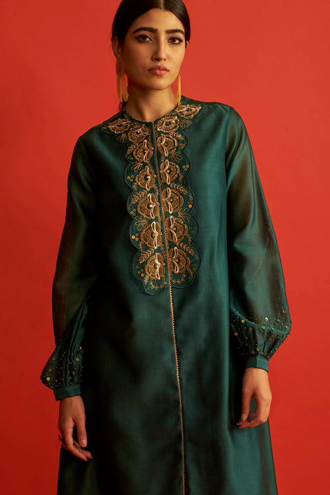 Saksham & Neharicka-Emerald Green Embroidered Kurta-INDIASPOPUP.COM