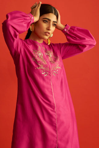 Saksham & Neharicka-Fuscia Embroidered Kurta-INDIASPOPUP.COM