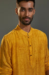 Saksham & Neharicka-Yellow Printed Cotton Silk Kurta-INDIASPOPUP.COM