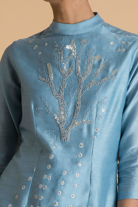 Saksham & Neharicka - Ice Blue Embroidered Short Tunic - INDIASPOPUP.COM