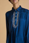 Saksham & Neharicka-Navy Blue Embroidered Satin Tunic-INDIASPOPUP.COM