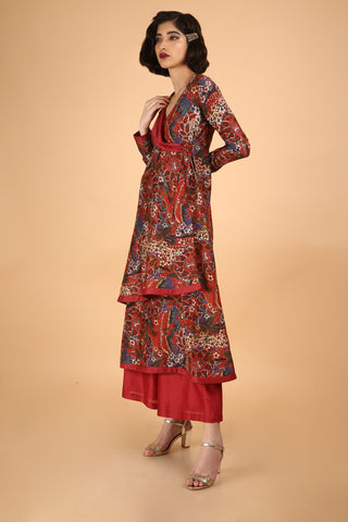 Red Angrakha Kurta Set