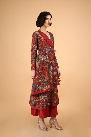 Red Angrakha Kurta Set