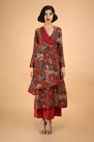 Red Angrakha Kurta Set