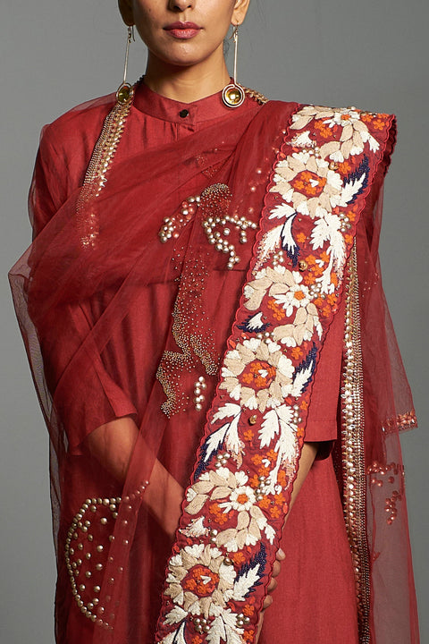 Saksham & Neharicka-Red Embroidered Kurta Set-INDIASPOPUP.COM