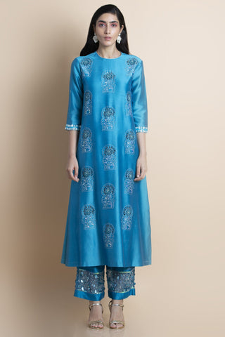 Saksham & Neharicka-Skydive Blue Embroidered Kurta-INDIASPOPUP.COM