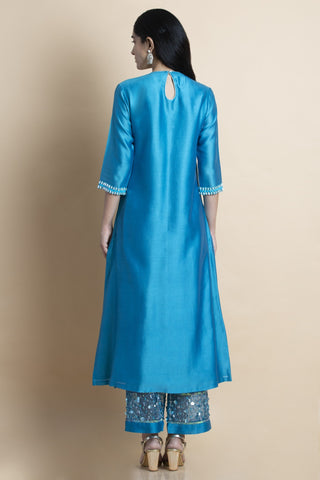 Saksham & Neharicka-Skydive Blue Embroidered Kurta-INDIASPOPUP.COM