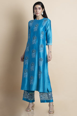 Saksham & Neharicka-Skydive Blue Embroidered Kurta-INDIASPOPUP.COM