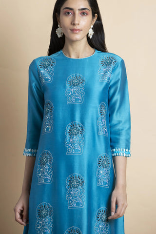 Saksham & Neharicka-Skydive Blue Embroidered Kurta-INDIASPOPUP.COM