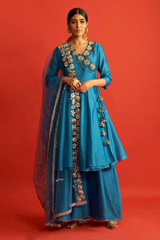 Saksham & Neharicka-Blue Angrakha Kurta Set-INDIASPOPUP.COM