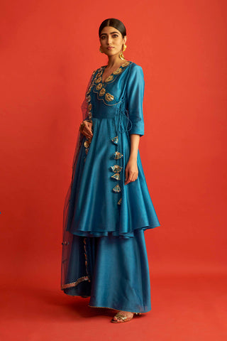 Saksham & Neharicka-Blue Angrakha Kurta Set-INDIASPOPUP.COM