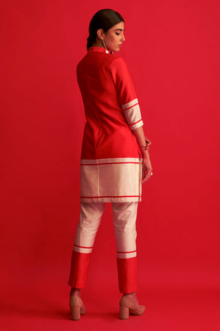 Saksham & Neharicka-Red & White Embroidered Kurta Set-INDIASPOPUP.COM