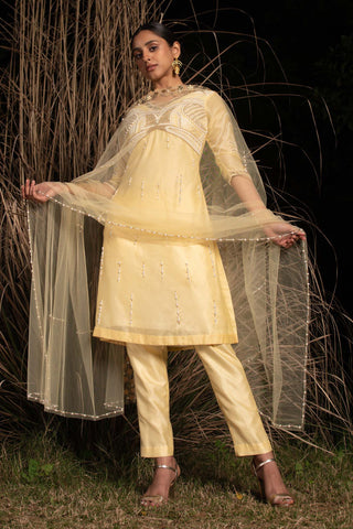 Saksham & Neharicka-Yellow Dhaara Chanderi Kurta Set-INDIASPOPUP.COM