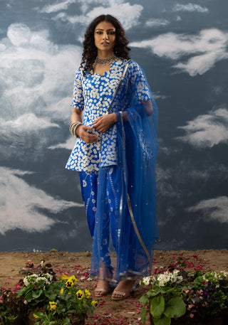 Saksham & Neharicka-Blue Printed Peplum Dhoti Set-INDIASPOPUP.COM