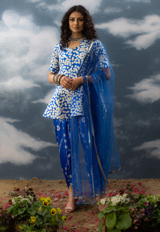 Saksham & Neharicka-Blue Printed Peplum Dhoti Set-INDIASPOPUP.COM