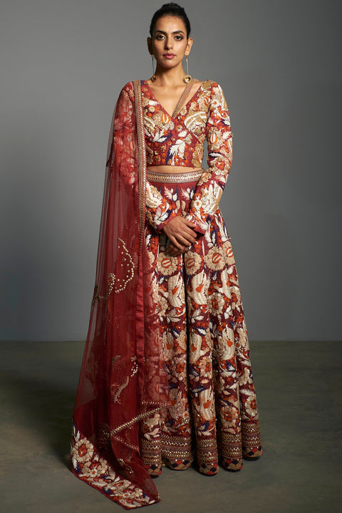 Saksham & Neharicka-Red Embroidered Lehenga Set-INDIASPOPUP.COM