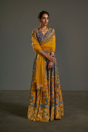 Saksham & Neharicka-Yellow Printed & Embroidered Lehenga Set-INDIASPOPUP.COM