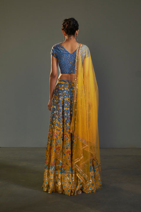 Saksham & Neharicka-Yellow Printed & Embroidered Lehenga Set-INDIASPOPUP.COM