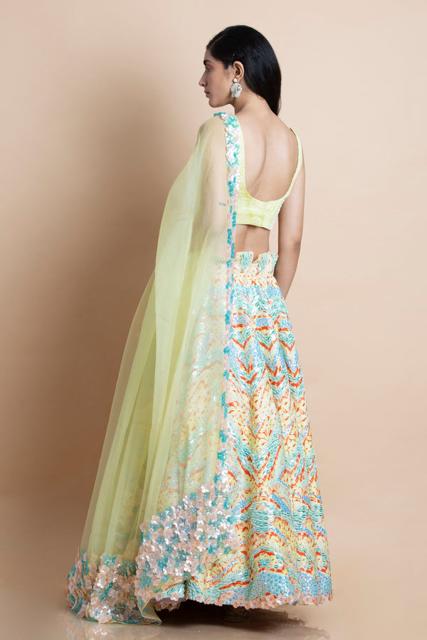 Saksham & Neharicka-Yellow Embroidered Lehenga Set-INDIASPOPUP.COM