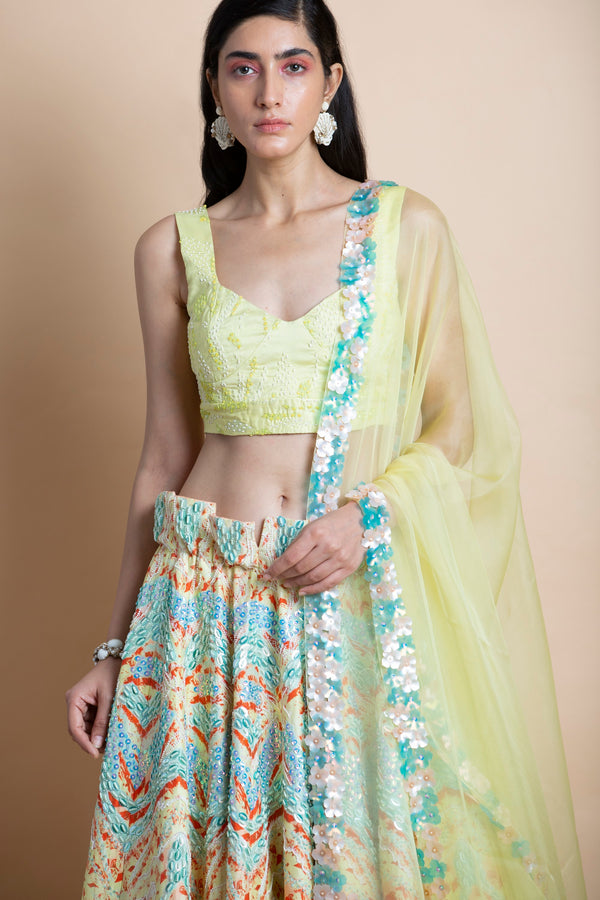 Saksham & Neharicka-Yellow Embroidered Lehenga Set-INDIASPOPUP.COM