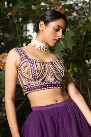 Saksham & Neharicka-Purple Ghaata Embroidered Blouse-INDIASPOPUP.COM
