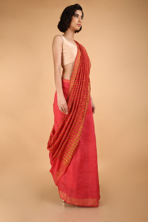 Rosy Red Handwoven Silk Saree