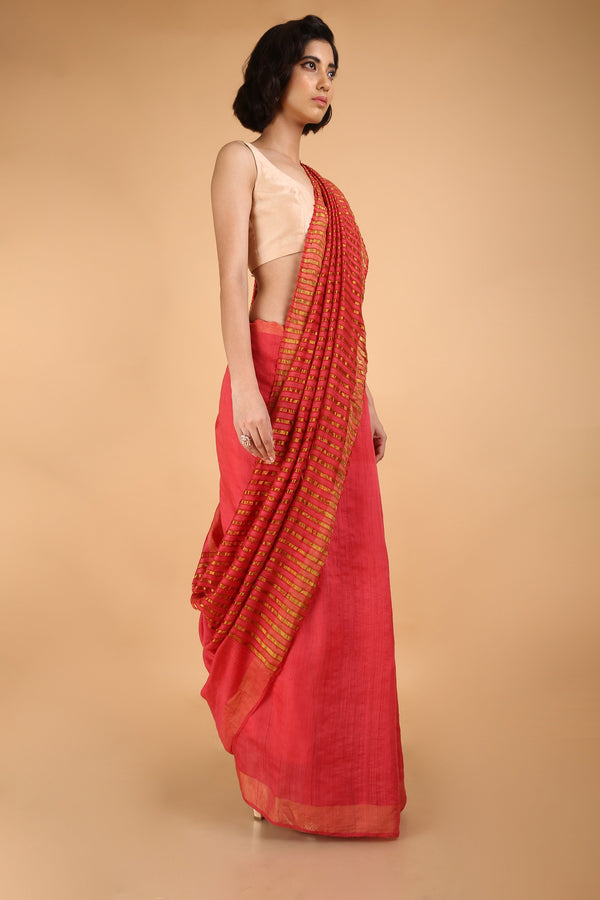 Rosy Red Handwoven Silk Saree