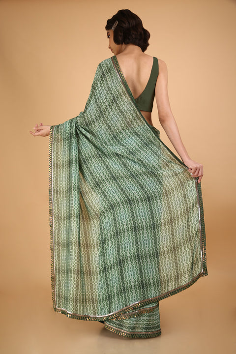 Green Cotton Silk Printed Saree