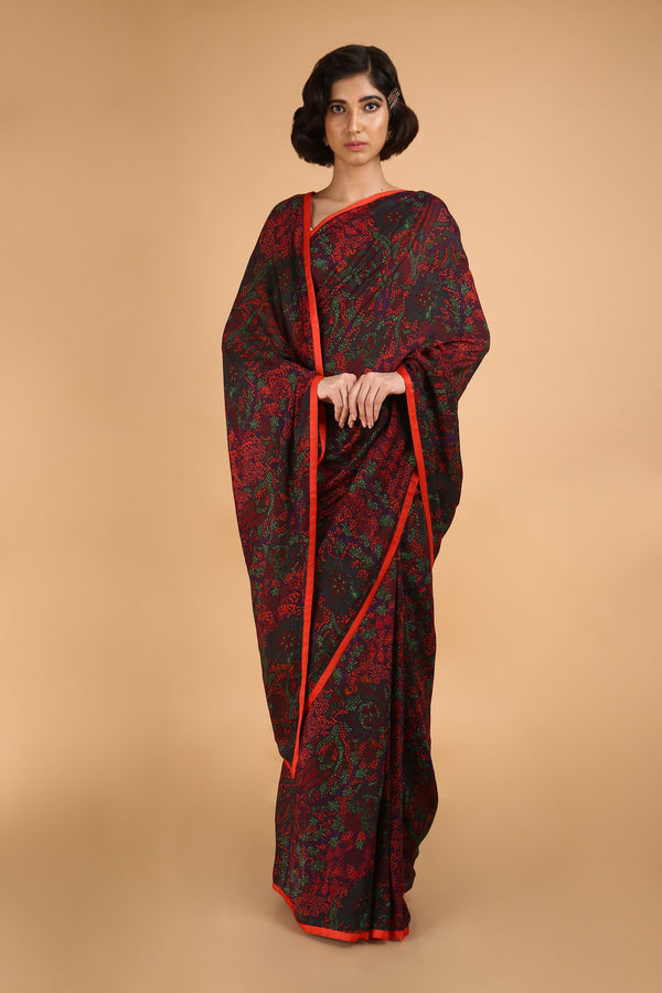 Red floral Cotton Silk Printed Saree